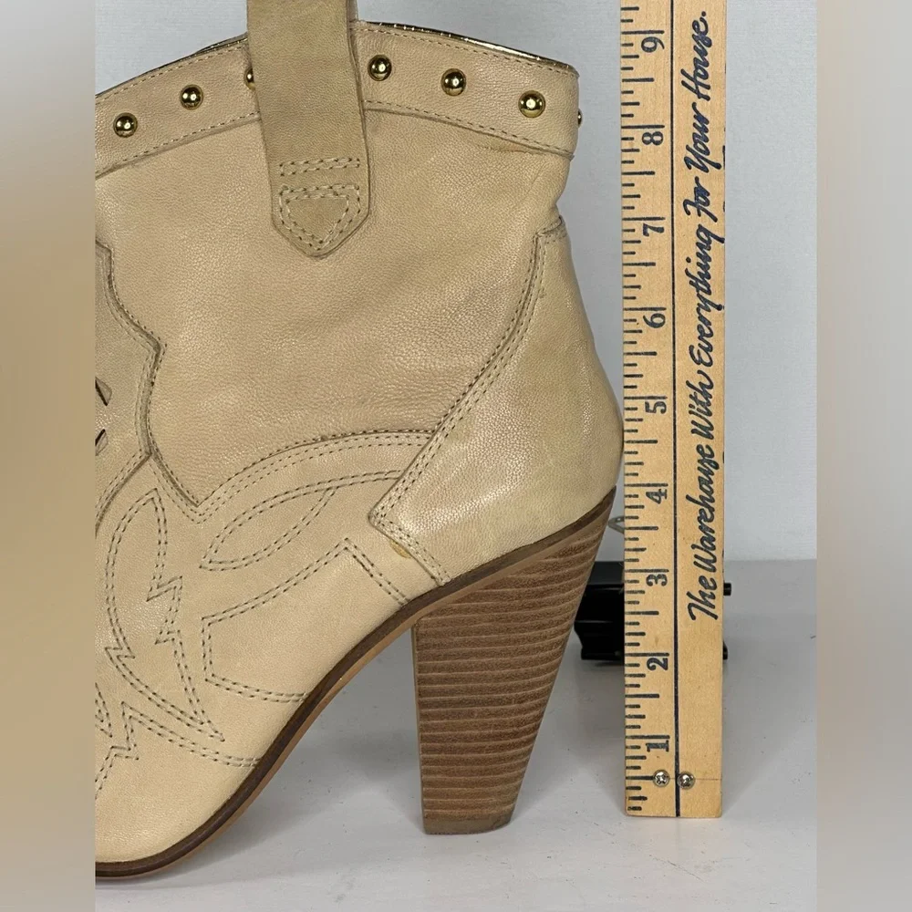 Carlos Santana Spur Cream Western Ankle Boots Leather Rodeo Boho Sz 9.5 - Picture 8 of 10